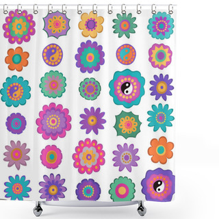Personality  Set Of Colorful Hippie Flowers Shower Curtains