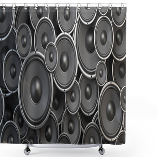 Personality  Acoustic Sound Speakers Background. Black Subwoofers Of Differen Shower Curtains