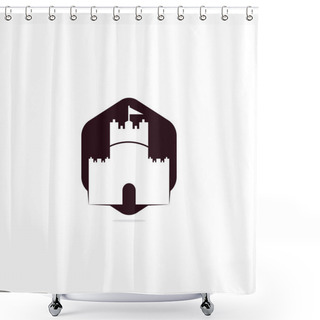 Personality  Castle Vector Logo Design. Castle Tower Logo Template Vector. Shower Curtains