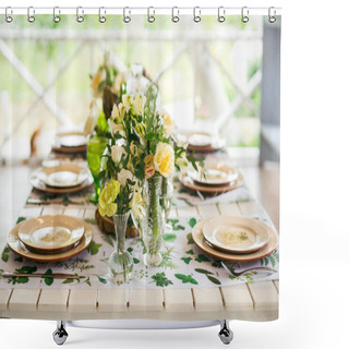 Personality  Photo Of Outdoor Restaurant Table Setting Shower Curtains