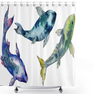 Personality  Spotted Aquatic Underwater Colorful Tropical Fish Set. Red Sea And Exotic Fishes Inside. Watercolor Background Set. Watercolour Drawing Fashion Aquarelle. Isolated Fish Illustration Element. Shower Curtains