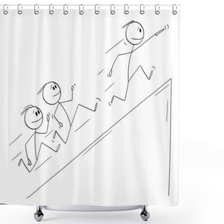 Personality  Businessmen Running Up, But Recession Or Crisis Is Coming, Vector Cartoon Stick Figure Illustration Shower Curtains