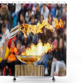 Personality  Ceremony Of The Olympic Flame For Winter Olympics Shower Curtains