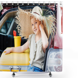 Personality  Travelling Girl Sitting In Car Trunk Shower Curtains