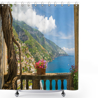 Personality  Beautiful View Of The Town Of Positano From Antique Terrace With Flowers Shower Curtains
