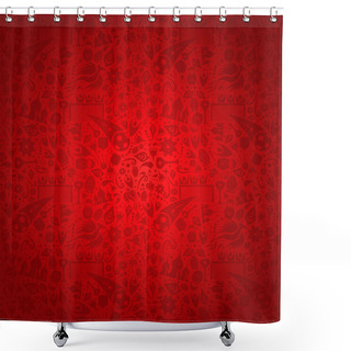 Personality  Red Russia Background Pattern With Icons  Shower Curtains