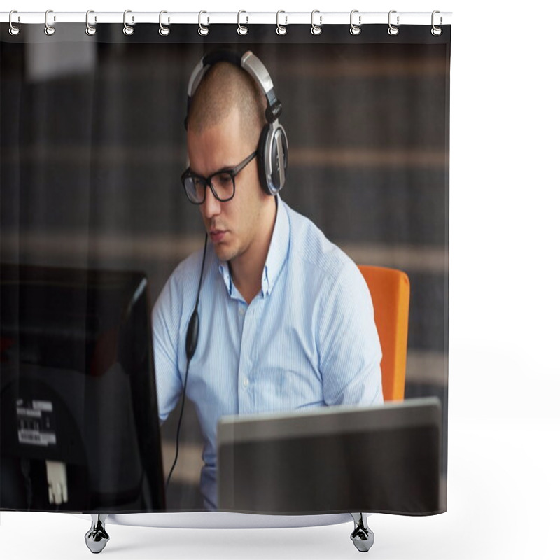 Personality  Startup Business, Software Developer Working On Computer Shower Curtains