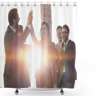 Personality  Successful Woman Leading A Business Group And Looking Happy. Shower Curtains