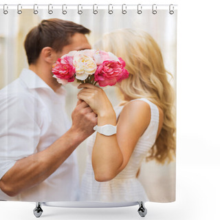 Personality  Couple With Flowers In The City Shower Curtains