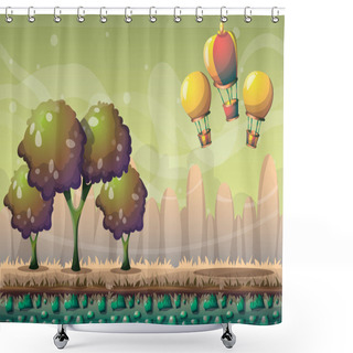Personality  Cartoon Vector Nature Landscape Background With Separated Layers For Game Art And Animation Shower Curtains