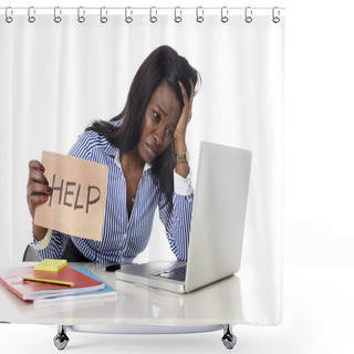Personality  Black African American Ethnicity Frustrated Woman Working In Stress At Office Shower Curtains