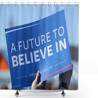 Personality  A Sign In Support Of Presidential Candidate Bernie Sanders During Bernie Sanders Rally At Coney Island Shower Curtains