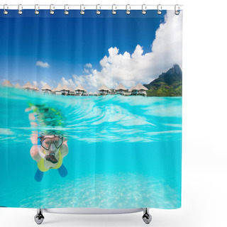 Personality  Woman Snorkeling In A Tropical Lagoon Shower Curtains