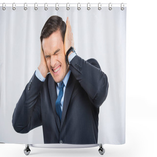 Personality  Businessman Closing His Ears Shower Curtains