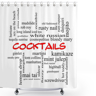 Personality  Cocktails Word Cloud Concept In Red Caps Shower Curtains