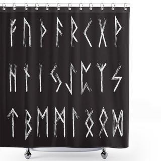 Personality  Rune Set Of Letters, Runes Alphabet. Runic Alphabet. Writing Ancient. Futhark. Vector Illustration Shower Curtains