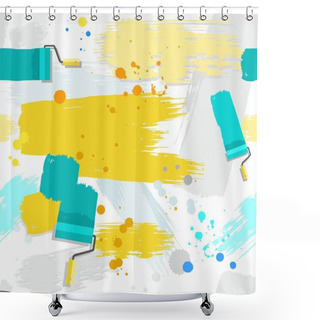 Personality  Paint Rollers Paint, White Seamless Background.  Shower Curtains