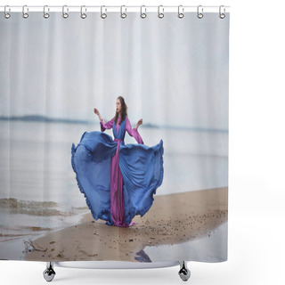 Personality  Girl In The Image Of A Gypsy Girl Dancing On The Beach, Freedom Shower Curtains