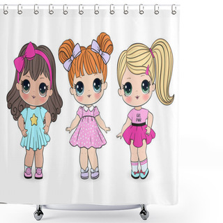 Personality  Beautiful Cute Little Girls On The White Background. Vector Illustration Shower Curtains
