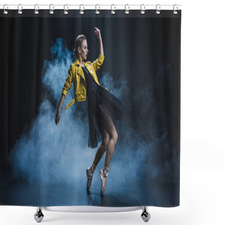 Personality  Ballet Dancer In Leather Jacket Shower Curtains