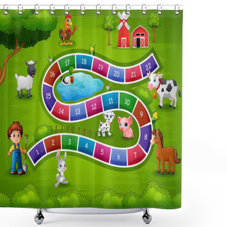 Personality  Vector Illustration Of Snakes And Ladders Game Farm Theme Shower Curtains