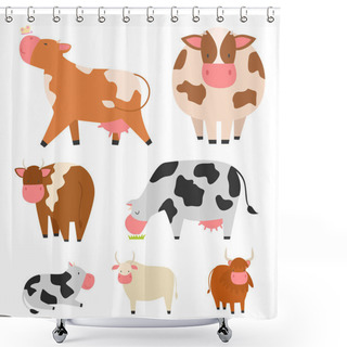 Personality  Bulls Cows Farm Animal Character Vector Illustration Cattle Mammal Nature Wild Beef Agriculture. Shower Curtains