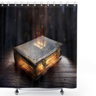 Personality  Shining Holy Bible - Ancient Book On Old Table Shower Curtains