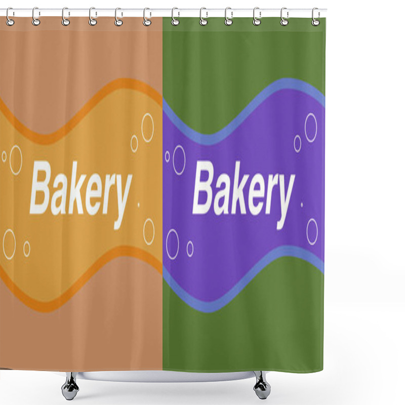 Personality  set of brown and green bakery labels with waves and bubbles shower curtains