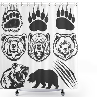 Personality  Bear, Footprint With Claw Scratches Vector Shower Curtains