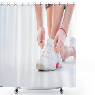 Personality  Woman Tying Shoelaces  Shower Curtains