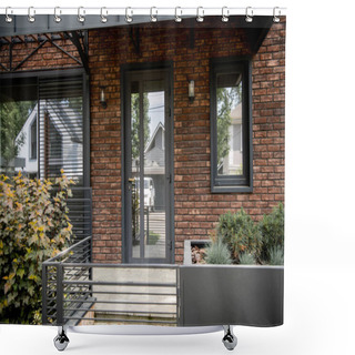 Personality  Entrance Of City Cottage, Brick Walls, Glass Doors, Contemporary Design Shower Curtains