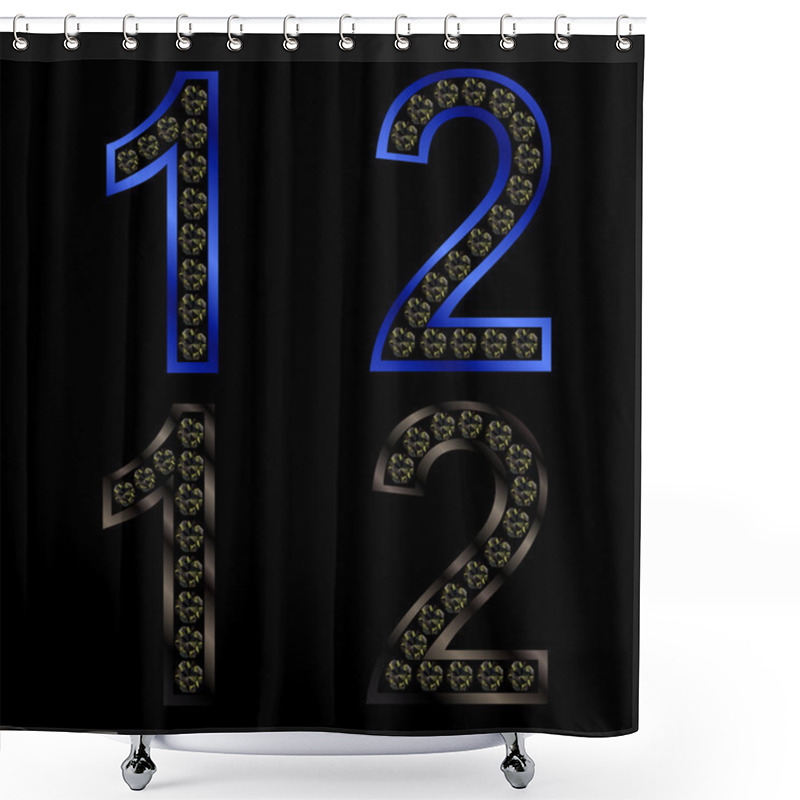 Personality  Set of numbers, golden and silver with diamonds, vector shower curtains