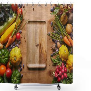 Personality  Organic Raw Vegetables With Tray On Wooden Table Shower Curtains
