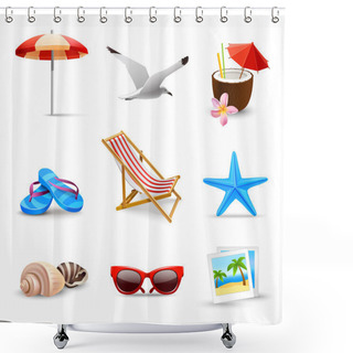 Personality  Realistic Summer Vacation Icons Shower Curtains