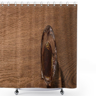 Personality  Top View Of Brandy In Glass On Wooden Table, Panoramic Shot Shower Curtains