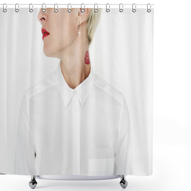 Personality  Tattoo On Neck Of Woman Shower Curtains