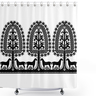 Personality  Seamless Polish Folk Art Black Pattern Shower Curtains