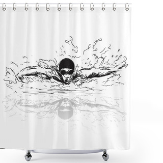 Personality  Hand Sketch Swimmer Shower Curtains