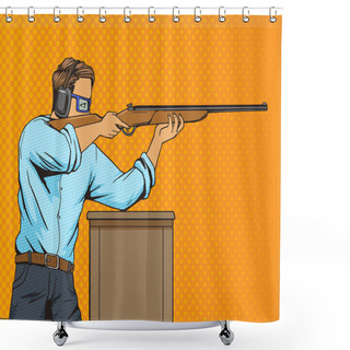 Personality  Man With Rifle At Shooting Range Pop Art Vector Shower Curtains