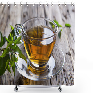 Personality  Transparent Cup Of Green Tea Shower Curtains