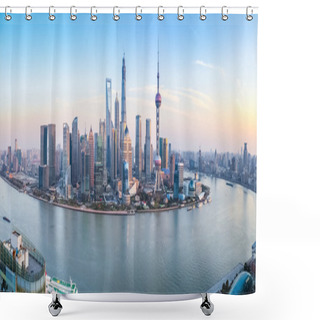 Personality  Shanghai Skyline Panoramic View Shower Curtains