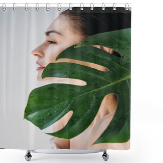 Personality  Young Woman Posing With Fresh Leaf Shower Curtains