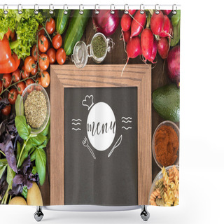 Personality  Chalkboard With Group Of Fresh Vegetables  Shower Curtains