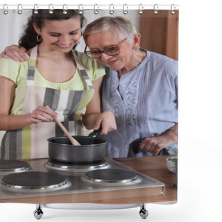 Personality  Granddaughter Cooking For Her Grandmother Shower Curtains