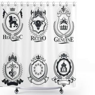 Personality  Vintage Heraldic Emblems Set  Shower Curtains