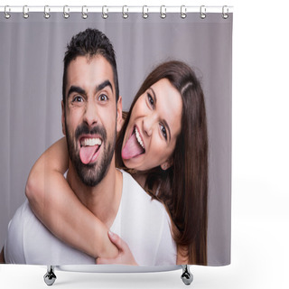 Personality  Portrait Of A Funny Couple Shower Curtains