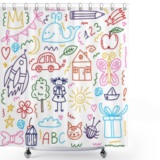 Personality  Childish Drawings Doodle Cute Vector Icons Collection Shower Curtains