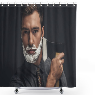 Personality  Man Shaving With Axe Shower Curtains