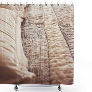Personality  Close Up Of Contemporary Luxury Bed Quilt Cover And Pillows Shower Curtains