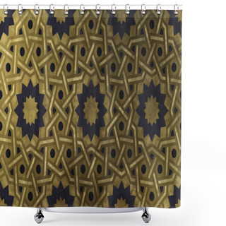 Personality  Background Design Illustration Based On Traditional Oriental Graphic Motifs. Islamic Decorative Pattern With Golden Artistic Texture. Arabian Ethnic Mosaic With Interlacing Lines And Geometric Tiled Ornaments. Shower Curtains